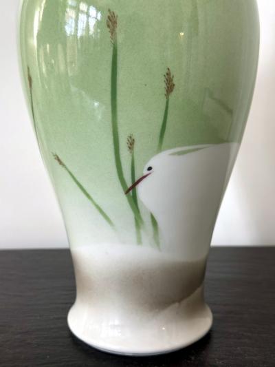 Kozan Makuzu Japanese Porcelain Vase with Composed Egrets by Makuzu Kozan Meiji Period