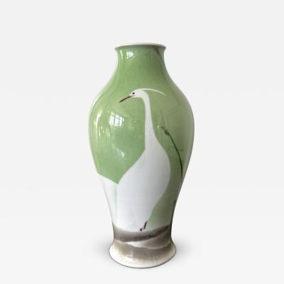 Kozan Makuzu Japanese Porcelain Vase with Composed Egrets by Makuzu Kozan Meiji Period