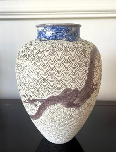 Kozan Makuzu Large Japanese Ceramic Vase by Makuzu Kozan Meiji Period