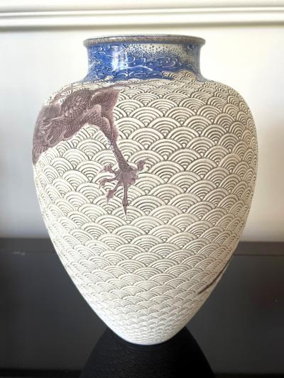 Kozan Makuzu Large Japanese Ceramic Vase by Makuzu Kozan Meiji Period