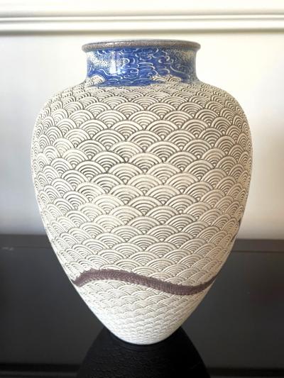 Kozan Makuzu Large Japanese Ceramic Vase by Makuzu Kozan Meiji Period