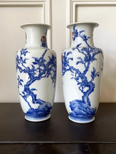 Kozan Makuzu Pair of Rare Porcelain Commemorative Vases by Makuzu Kozan Meiji Period