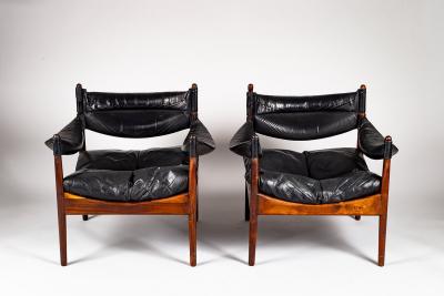 Kristian Veddel Kristian Vedel set of black leather Modus furniture Denmark 1960s