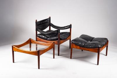 Kristian Veddel Kristian Vedel set of black leather Modus furniture Denmark 1960s