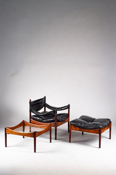 Kristian Veddel Kristian Vedel set of black leather Modus furniture Denmark 1960s
