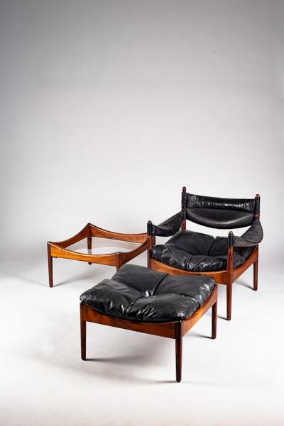 Kristian Veddel Kristian Vedel set of black leather Modus furniture Denmark 1960s