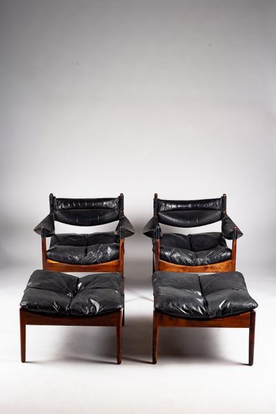 Kristian Veddel Kristian Vedel set of black leather Modus furniture Denmark 1960s