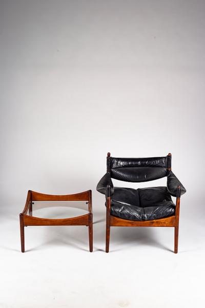 Kristian Veddel Kristian Vedel set of black leather Modus furniture Denmark 1960s