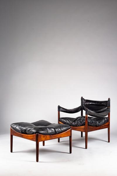 Kristian Veddel Kristian Vedel set of black leather Modus furniture Denmark 1960s