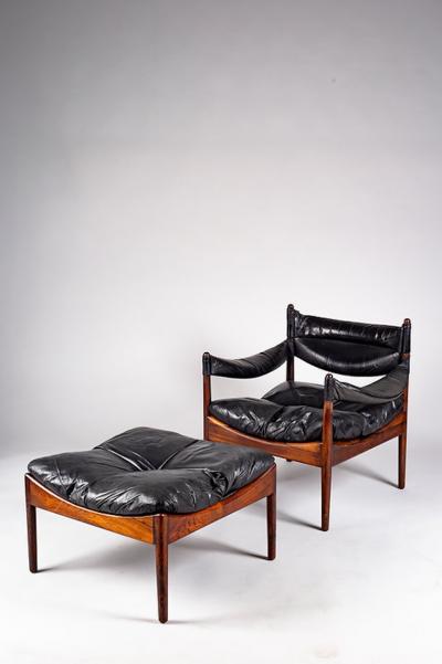 Kristian Veddel Kristian Vedel set of black leather Modus furniture Denmark 1960s