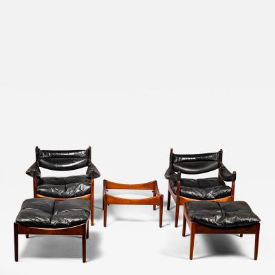 Kristian Veddel Kristian Vedel set of black leather Modus furniture Denmark 1960s
