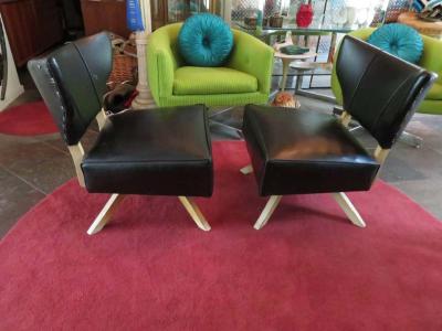 Kroehler Mfg Co Fun Pair of Kroehler Bat Wing Swivel Slipper Chairs Mid Century Modern