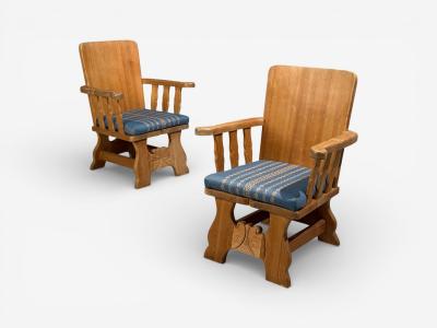 Krogen s M bler Armchairs Pine Blue Fabric Norway 1970s