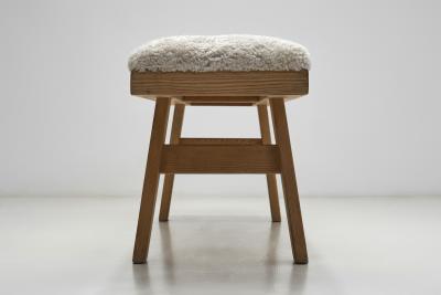 Krogen s M bler Sheepskin Wooden Bench for Krogen s M bler Norway Mid 20th century