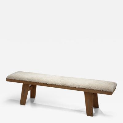 Krogen s M bler Sheepskin Wooden Bench for Krogen s M bler Norway Mid 20th century