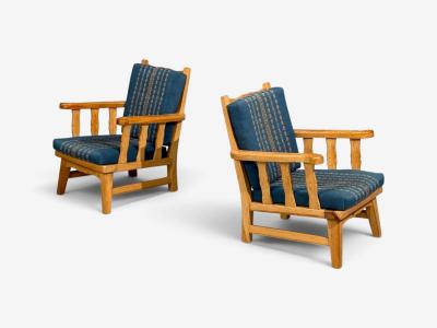 Krogenes M bler Lounge Chairs Pine Blue Fabric Norway 1970s