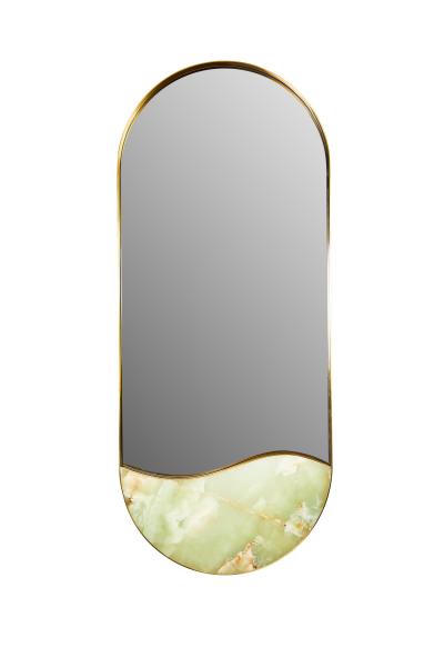 Kura by Marble Balloon Contemporary Brass and Onyx Wall Mirror