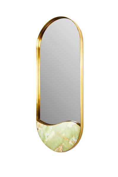 Kura by Marble Balloon Contemporary Brass and Onyx Wall Mirror