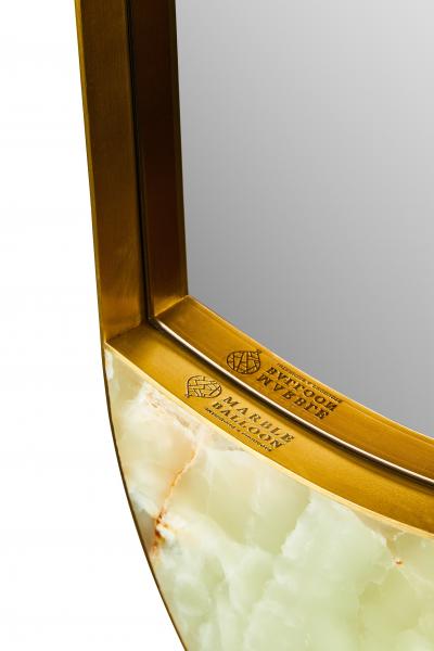 Kura by Marble Balloon Contemporary Brass and Onyx Wall Mirror
