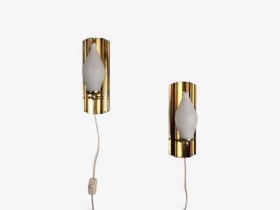 Kurant Norwegian Modern Wall Lights Brass Opaline Glass Norway 1960s