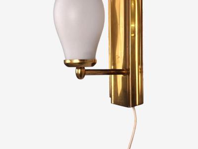 Kurant Norwegian Modern Wall Lights Brass Opaline Glass Norway 1960s