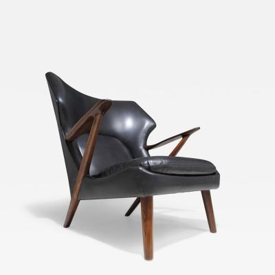 Kurt Olsen Kurt Olsen Danish Rosewood Black Leather Bear Chair