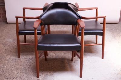 Kurt Olsen Set of Four Teak and Leather Armchairs by Kurt Olsen for Slagelse M belv rk