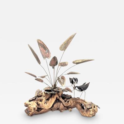 Kurt Salla Brutalist Metal Floral Driftwood Sculpture Kurt Salla