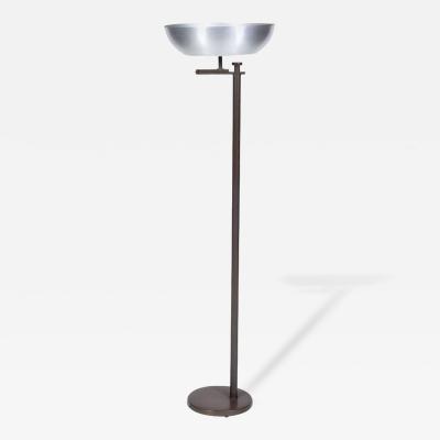 Kurt Versen Spun Aluminium and Patinated Brass Flip Top Floor Lamp USA 1940s