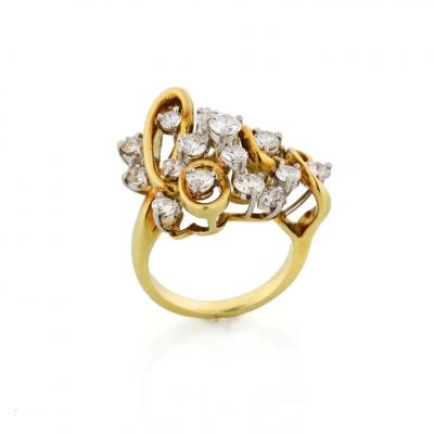 Kurt Wayne PLATINUM 18K YELLOW GOLD 2 50CTTW ROUND DIAMOND LOVE COCKTAIL RING