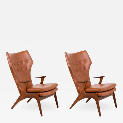 Kurt stervig Kurt Ostervig Kurt stervig Cognac Leather Wing Chairs for Rolschau Mobler