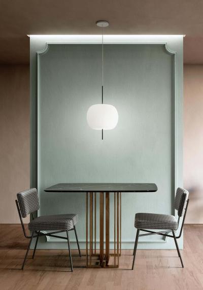Kushi Opaline Glass and Metal Suspension Lamp for KDLN