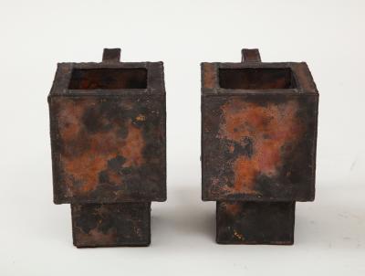 Kwangho Lee Pair of Red Green Enameled Copper Mugs by Kwengho Lee