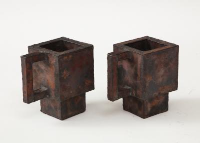 Kwangho Lee Pair of Red Green Enameled Copper Mugs by Kwengho Lee