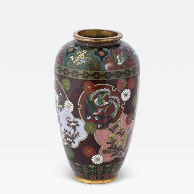 Kyoto Shibata Large Antique Japanese Cloisonne Enamel Vase Attributed to Kyoto Shibata