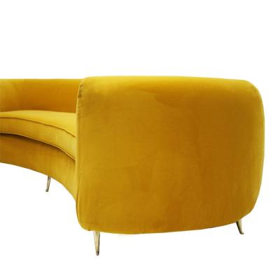 L A Studio Contemporary Yellow Cotton Velvet Curved Italian Sofa