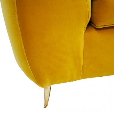 L A Studio Contemporary Yellow Cotton Velvet Curved Italian Sofa