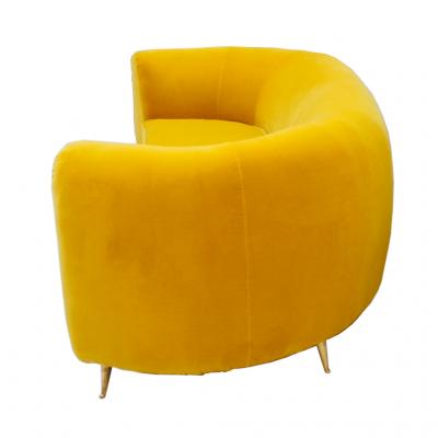 L A Studio Contemporary Yellow Cotton Velvet Curved Italian Sofa
