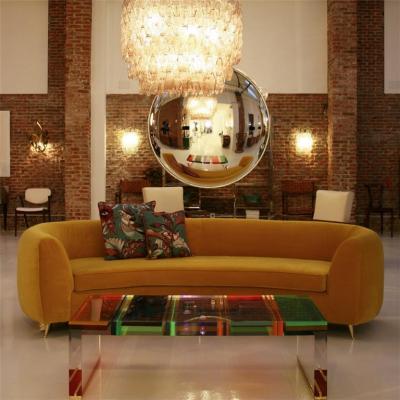 L A Studio Contemporary Yellow Cotton Velvet Curved Italian Sofa