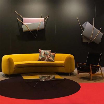 L A Studio Contemporary Yellow Cotton Velvet Curved Italian Sofa