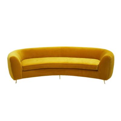 L A Studio Contemporary Yellow Cotton Velvet Curved Italian Sofa