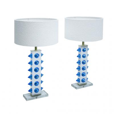 L A Studio Pair of Table Lamps With Colored Murano Glass