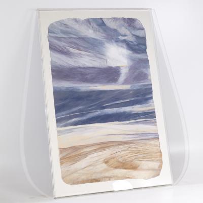 L Barrett Richmond Mid Century Blue and Tan Framed Artwork