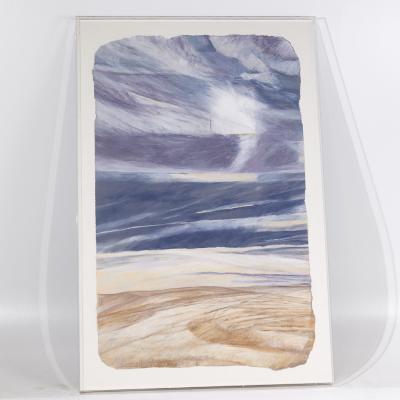 L Barrett Richmond Mid Century Blue and Tan Framed Artwork