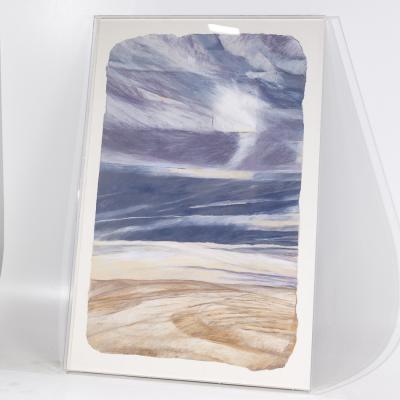 L Barrett Richmond Mid Century Blue and Tan Framed Artwork