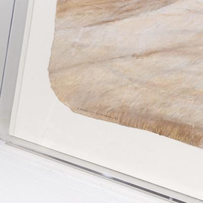 L Barrett Richmond Mid Century Blue and Tan Framed Artwork