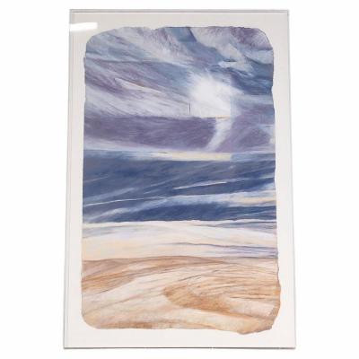 L Barrett Richmond Mid Century Blue and Tan Framed Artwork