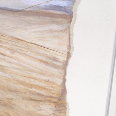 L Barrett Richmond Mid Century Blue and Tan Framed Artwork