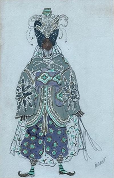 L on Bakst Superb and rare Study of Aladdin Ballet Costume by L on Bakst France 1919