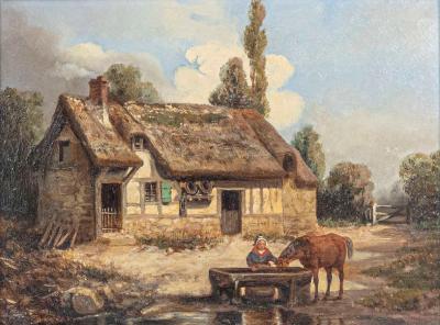 L on Bertan French 19th Century Painting Signed L on Bertan Depicting a Bucolic Farm Scene